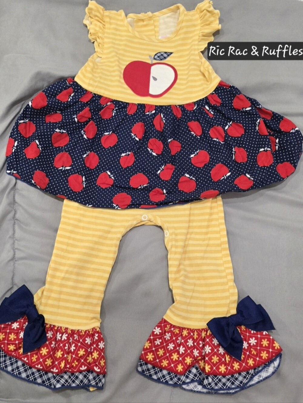 Yellow Stripe Apple Romper